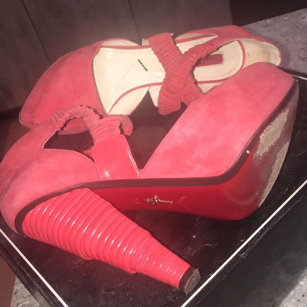 Cesare Paciotti hot pink suede high heel platforms - Picture 6 of 8